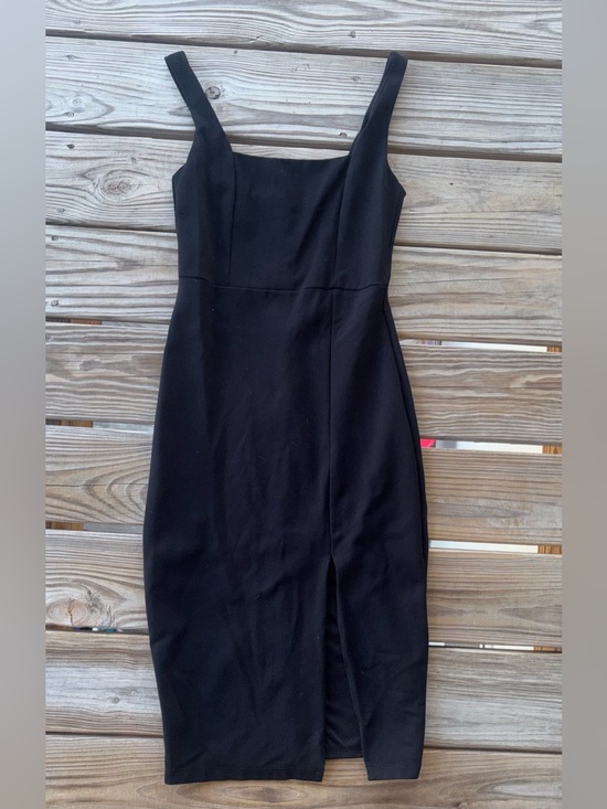 Lulus Dresses & Skirts - Lulus Black Slit Midi Cocktail Dress | Size Small | Square Neck Bodycon